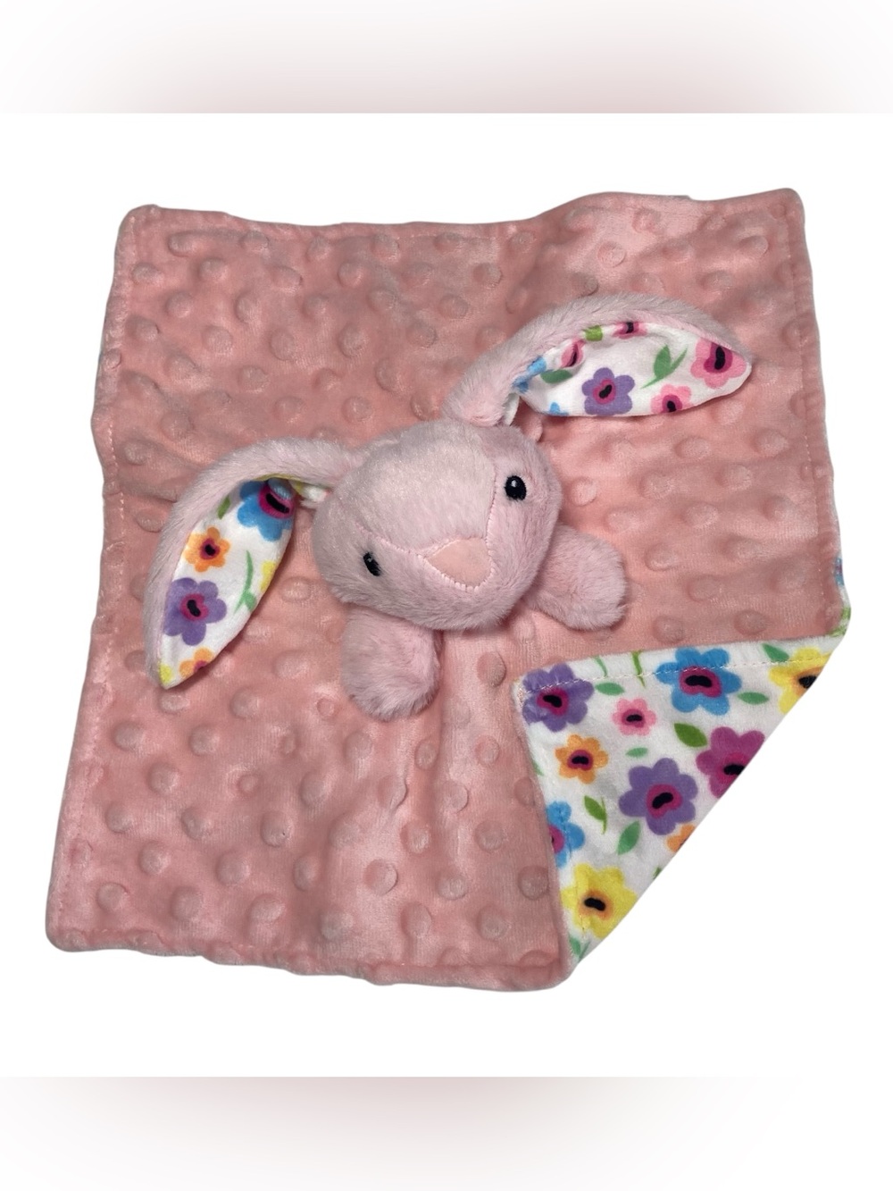 Walmart Bunny Rabbit Pink Lovey 11" Security Blanket Floral Flowers Minky